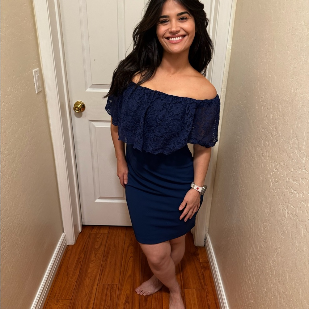 Elegant Navy Off-Shoulder Dress